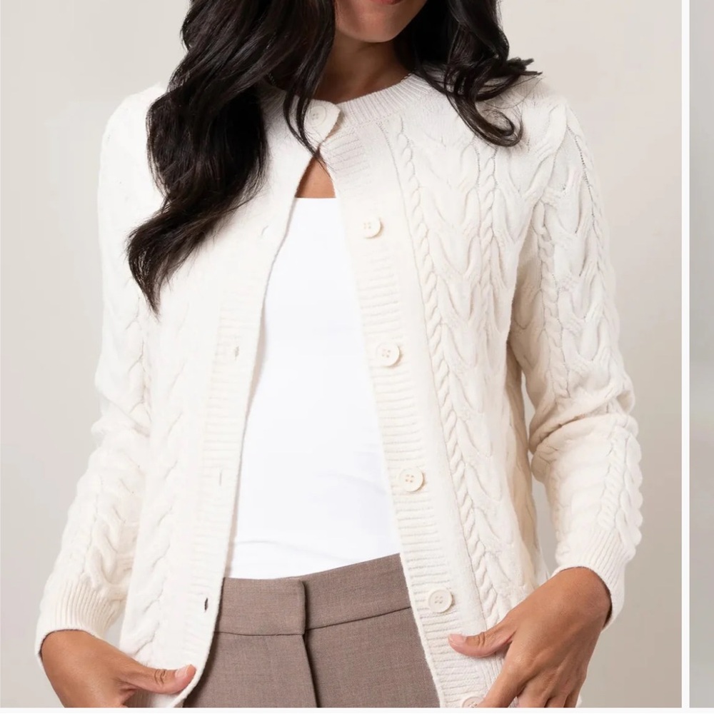 NWT Cyrus Cream Cable-Knit Button Cardigan